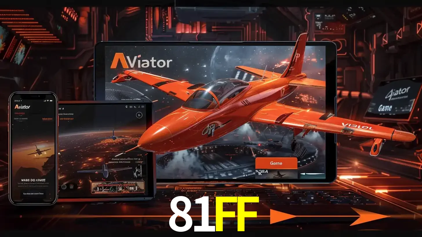 Apresentação tecnológica do jogo Aviator com um avião saindo da tela de um tablet, demonstrando a experiência imersiva em múltiplos dispositivos no 81FF.